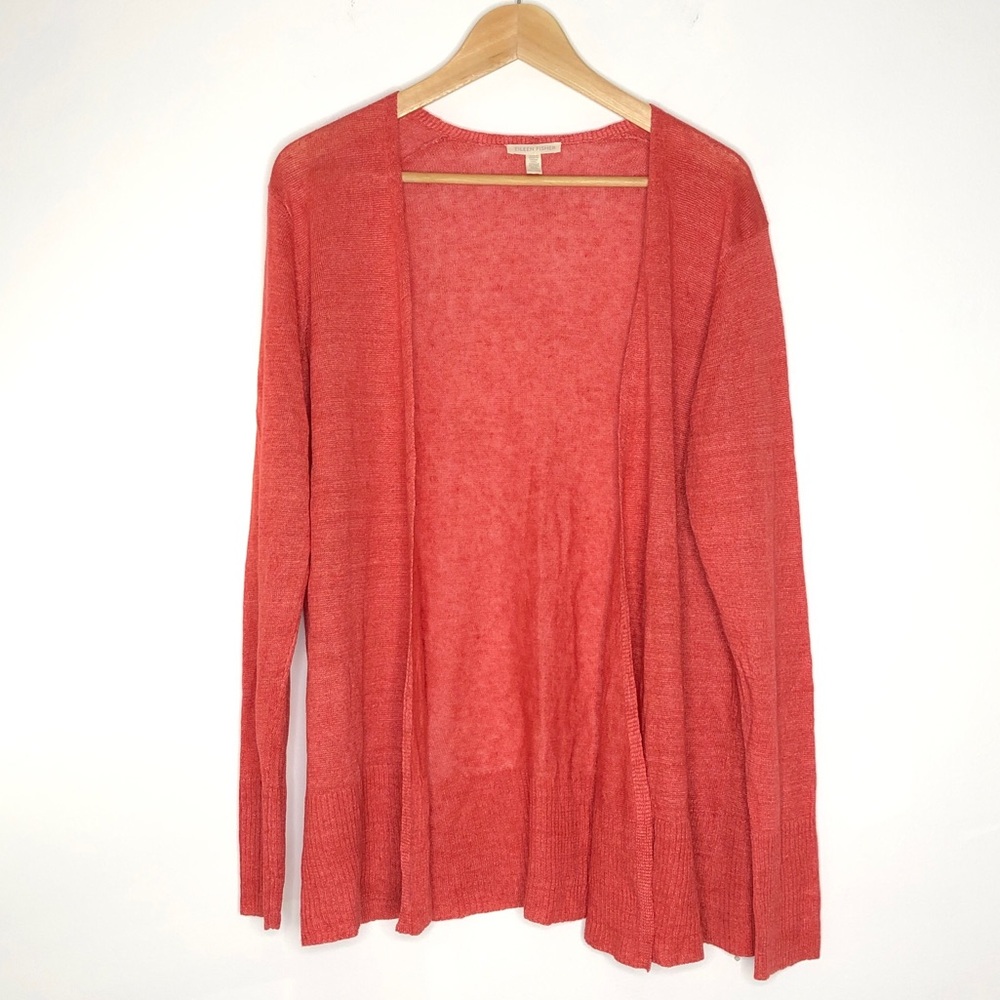 Eileen Fisher Open Front Lightweight Cardigan in Coral